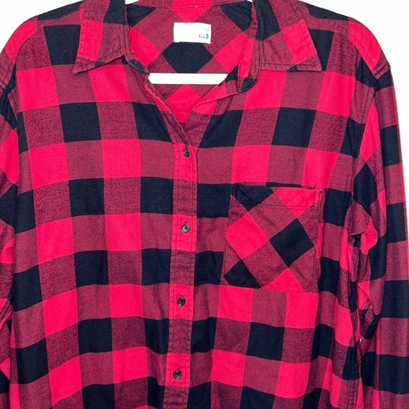 Aritzia Wilfred Free Buffalo Plaid Check Flannel Long   Top Size S - Picture 6 of 8